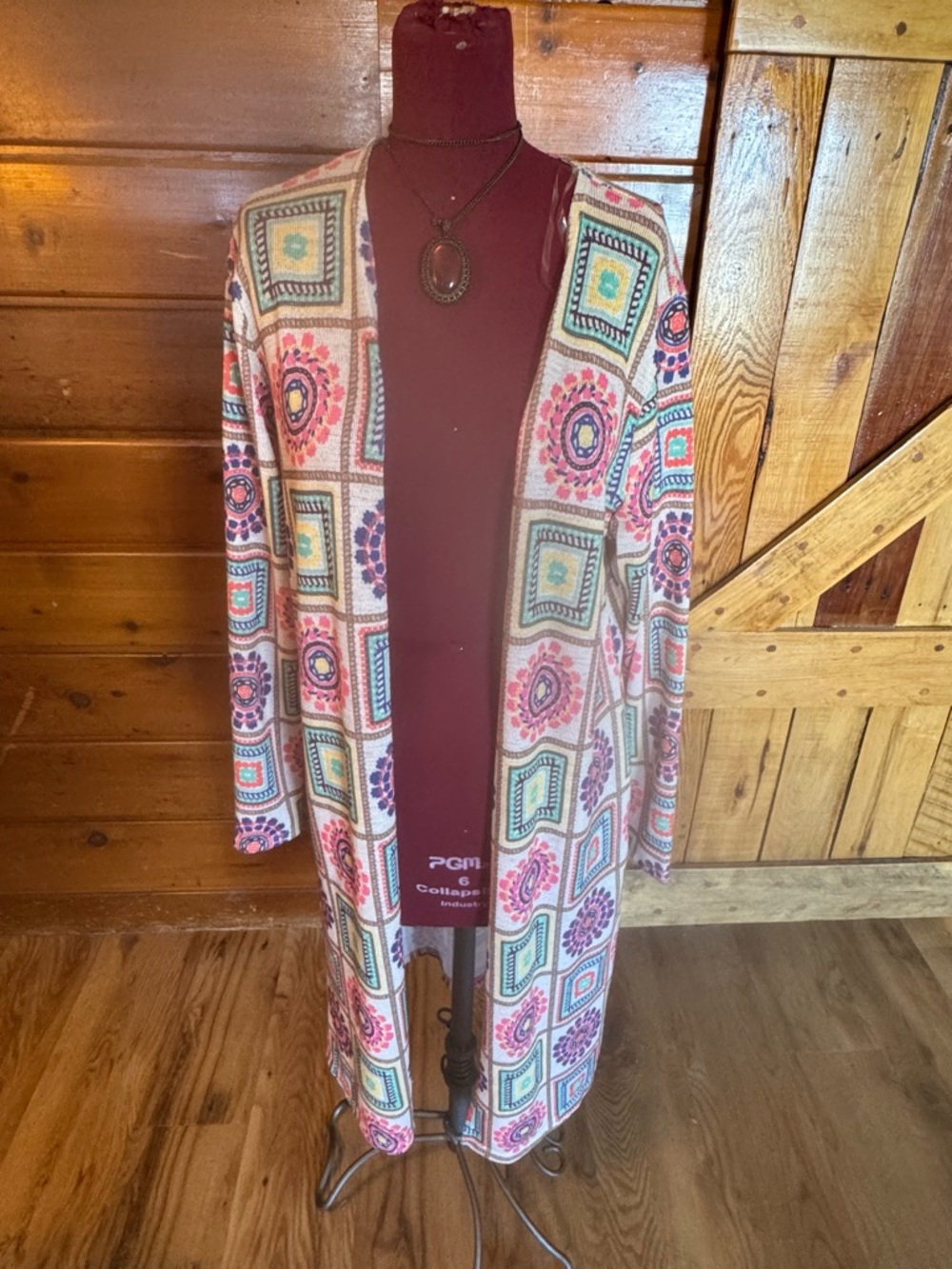 FIRST LOVE NWT  Open Front DUSTER Cardigan in Cream Pink & Teal Medallion Print
